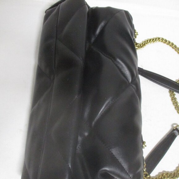 BLACK Butter Soft leather quilted chain handle logo purse KIRA - Picture 7 of 11